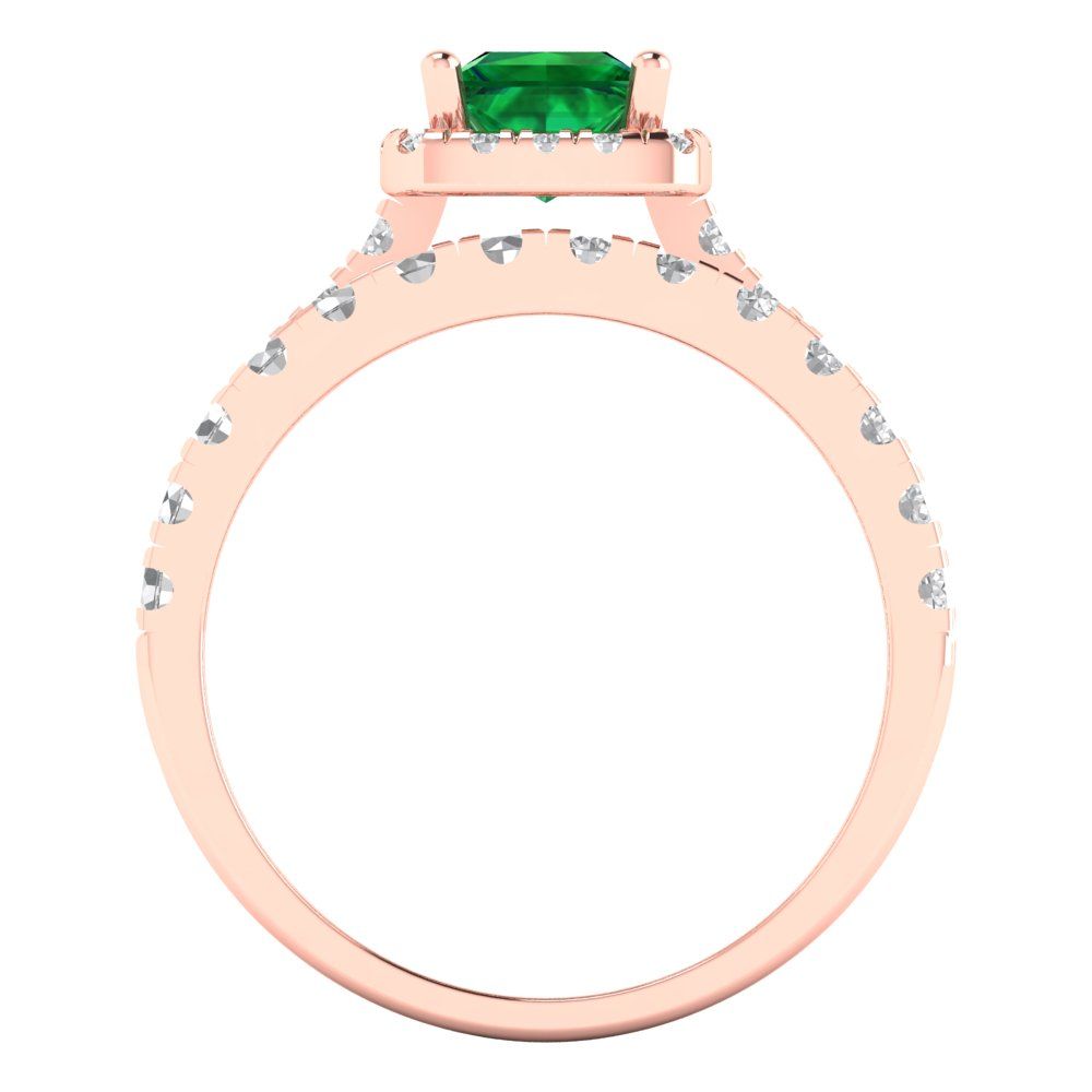 1.56 cttw Princess Cut Simulated Emerald Bridal Set - Solid Rose Gold Engagement Ring & Wedding Band