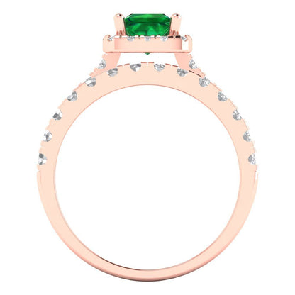 1.56 cttw Princess Cut Simulated Emerald Bridal Set - Solid Rose Gold Engagement Ring & Wedding Band