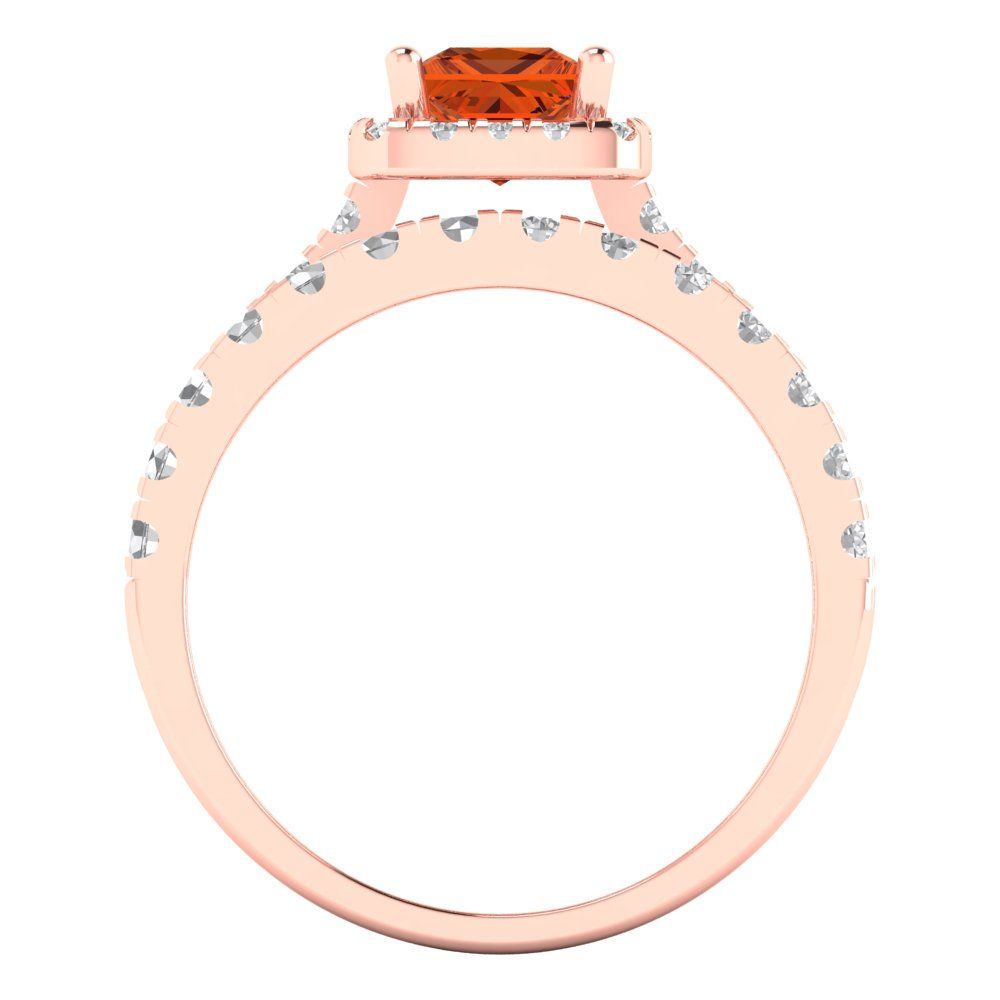 1.56 cttw Princess Cut Simulated Red Diamond Bridal Set - Solid Rose Gold Engagement Ring & Wedding Band