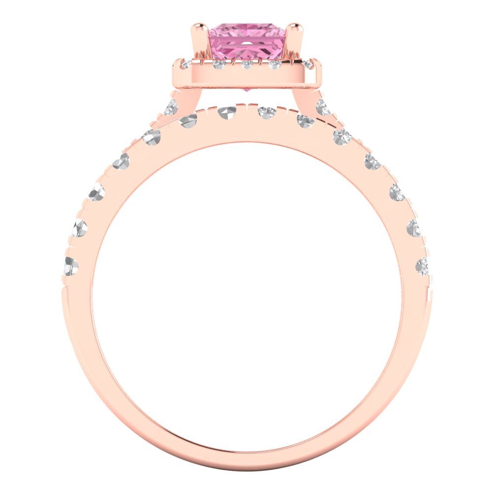1.56 cttw Princess Cut Simulated Pink Diamond Bridal Set - Solid Rose Gold Engagement Ring & Wedding Band