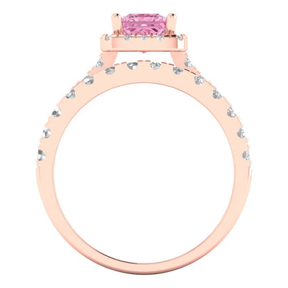 1.56 cttw Princess Cut Simulated Pink Diamond Bridal Set - Solid Rose Gold Engagement Ring & Wedding Band