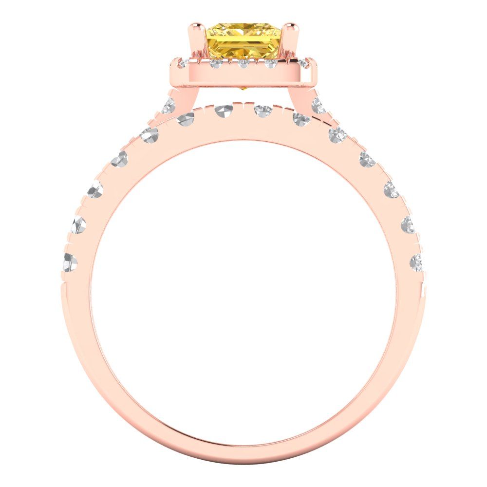 1.56 cttw Princess Cut Simulated Yellow Diamond Bridal Set - Solid Rose Gold Engagement Ring & Wedding Band