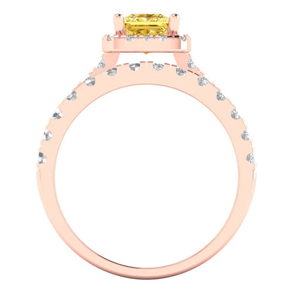 1.56 cttw Princess Cut Simulated Yellow Diamond Bridal Set - Solid Rose Gold Engagement Ring & Wedding Band