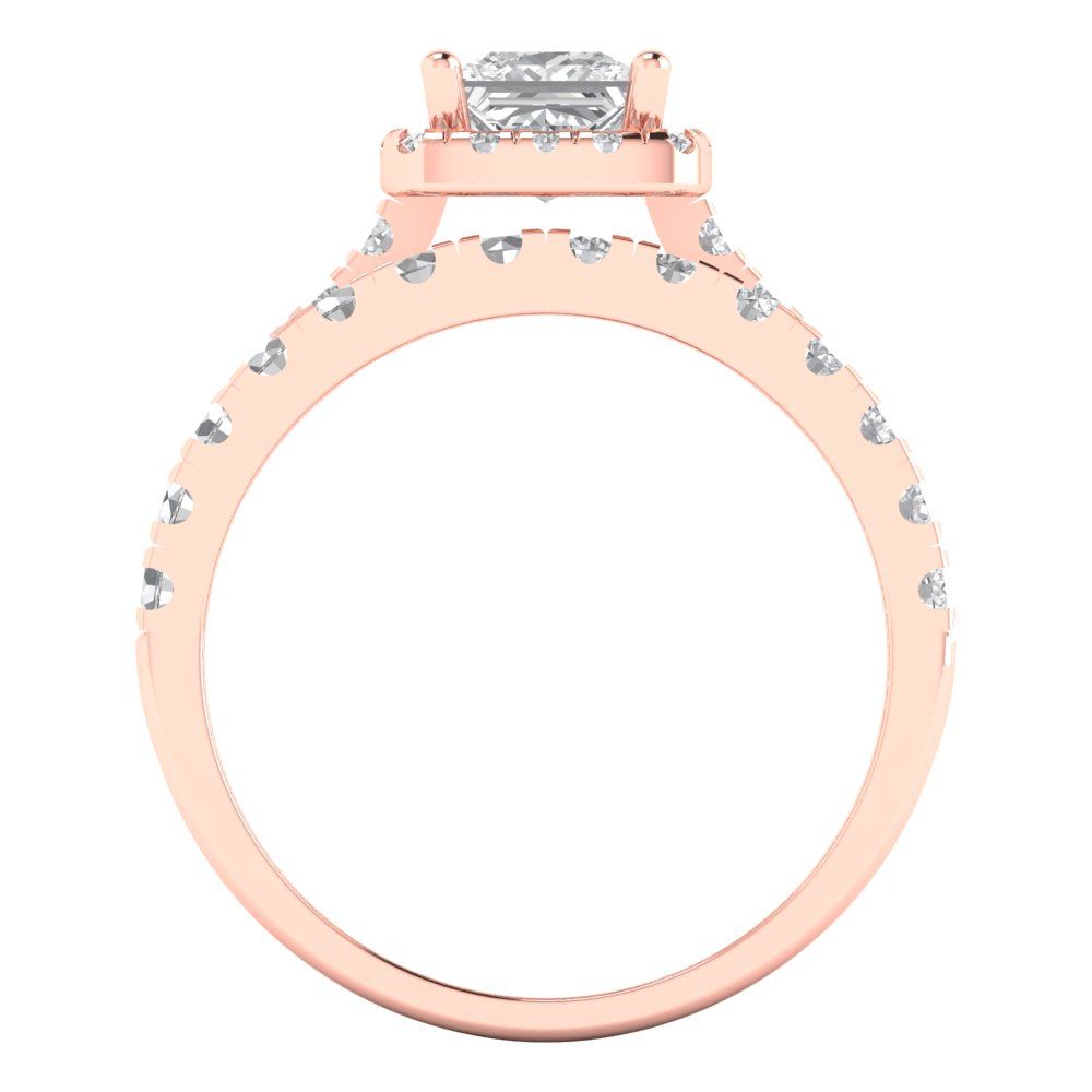 1.56 cttw Princess Cut Zirconia Simulated Diamond Bridal Set - Solid Rose Gold Engagement Ring & Wedding Band