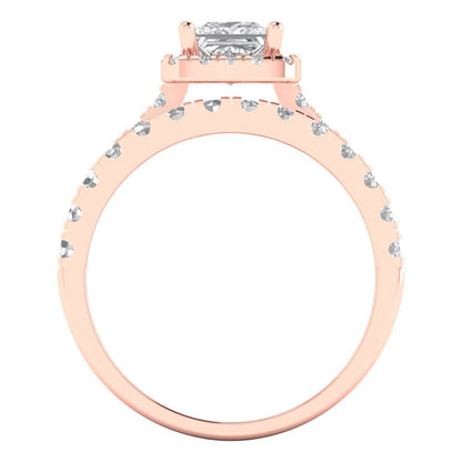 1.56 cttw Princess Cut Zirconia Simulated Diamond Bridal Set - Solid Rose Gold Engagement Ring & Wedding Band