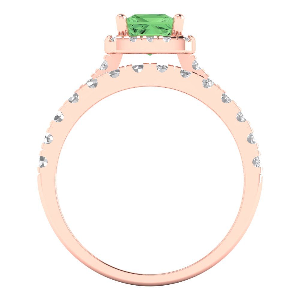 1.56 cttw Princess Cut Simulated Green Diamond Bridal Set - Solid Rose Gold Engagement Ring & Wedding Band