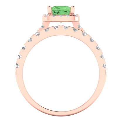1.56 cttw Princess Cut Simulated Green Diamond Bridal Set - Solid Rose Gold Engagement Ring & Wedding Band