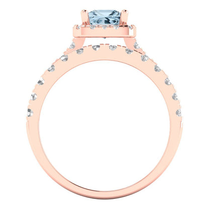 1.56 cttw Princess Cut Natural Aquamarine Bridal Set - Solid Rose Gold Engagement Ring & Wedding Band