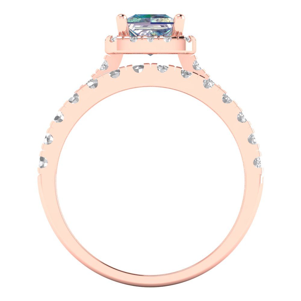 1.56 cttw Princess Cut Blue Moissanite Bridal Set - Solid Rose Gold Engagement Ring & Wedding Band