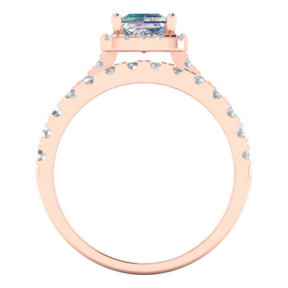 1.56 cttw Princess Cut Blue Moissanite Bridal Set - Solid Rose Gold Engagement Ring & Wedding Band