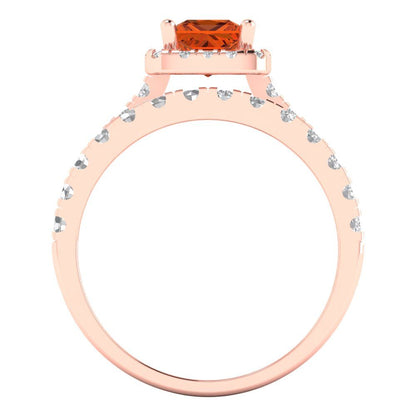 1.56 cttw Princess Cut Simulated Ruby Bridal Set - Solid Rose Gold Engagement Ring & Wedding Band