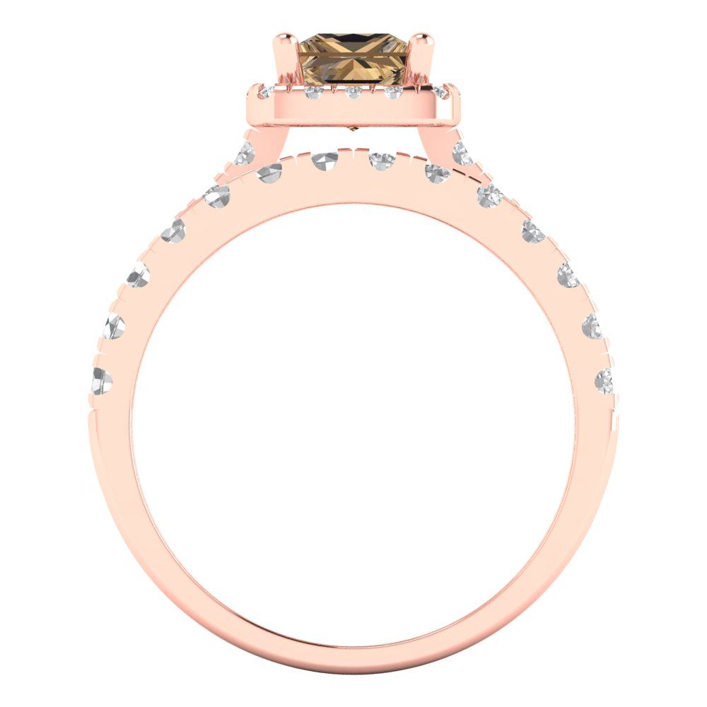 1.56 cttw Princess Cut Simulated Champagne Diamond Bridal Set - Solid Rose Gold Engagement Ring & Wedding Band