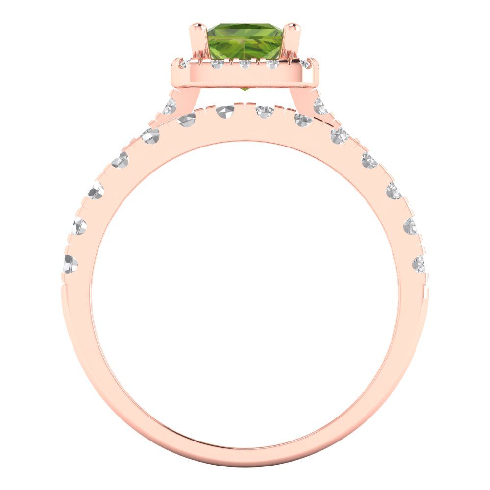 1.56 cttw Princess Cut Natural Peridot Bridal Set - Solid Rose Gold Engagement Ring & Wedding Band
