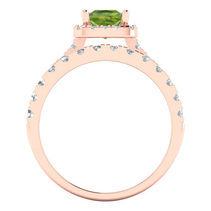 1.56 cttw Princess Cut Natural Peridot Bridal Set - Solid Rose Gold Engagement Ring & Wedding Band