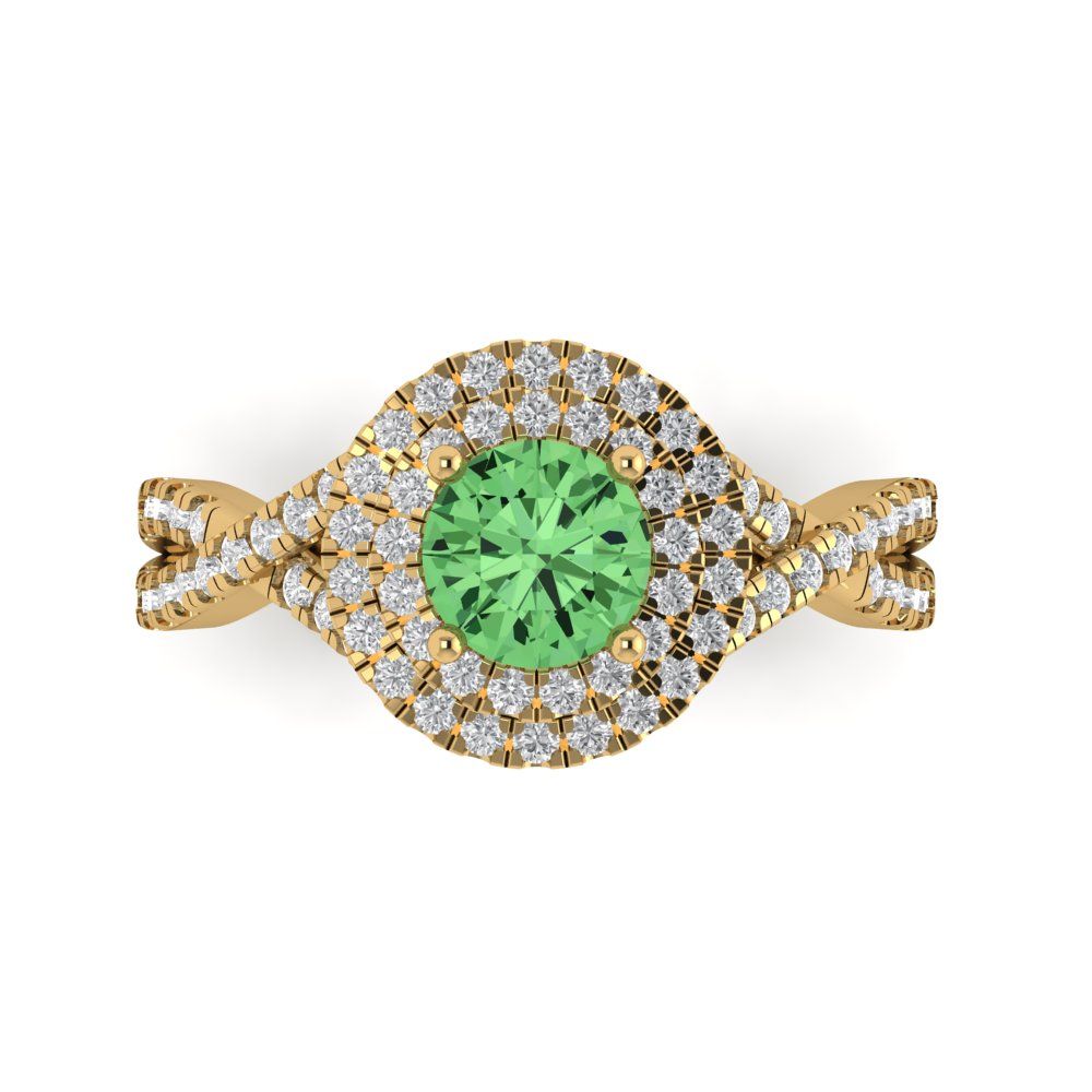 1.3125 cttw Zirconia Simulated Green Diamond Hidden Halo Engagement Ring - Solid Gold (VVS1, Round Cut,6mm)