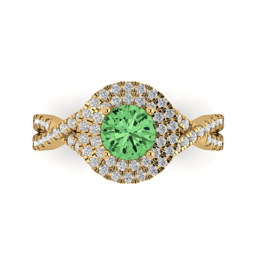 1.3125 cttw Zirconia Simulated Green Diamond Hidden Halo Engagement Ring - Solid Yellow Gold (VVS1, Round Cut,6mm)