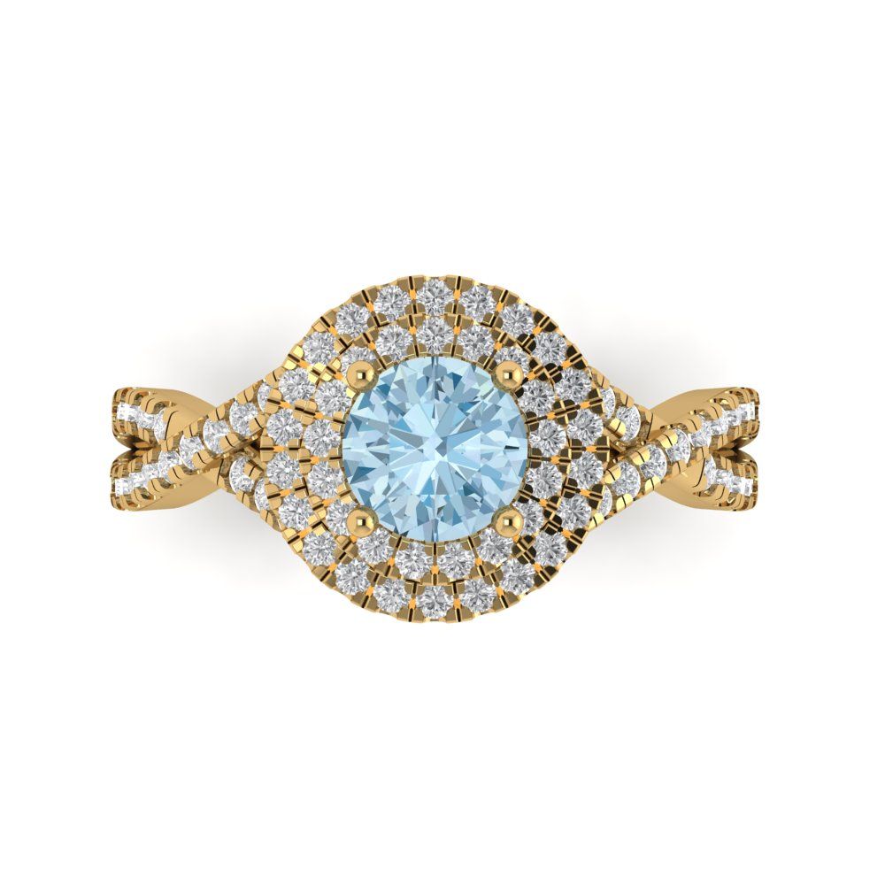 1.3125 cttw Natural Swiss Blue Topaz Hidden Halo Engagement Ring - Solid Gold (Round Cut,6mm)