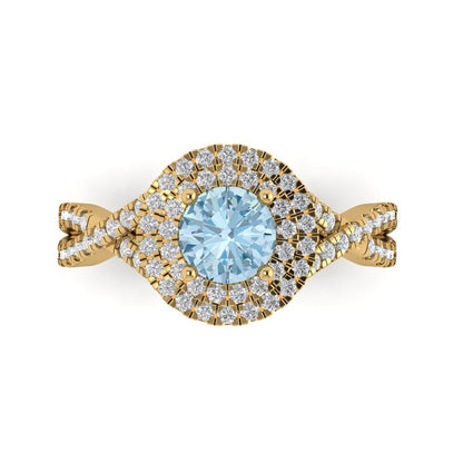 1.3125 cttw Natural Swiss Blue Topaz Hidden Halo Engagement Ring - Solid Gold (Round Cut,6mm)