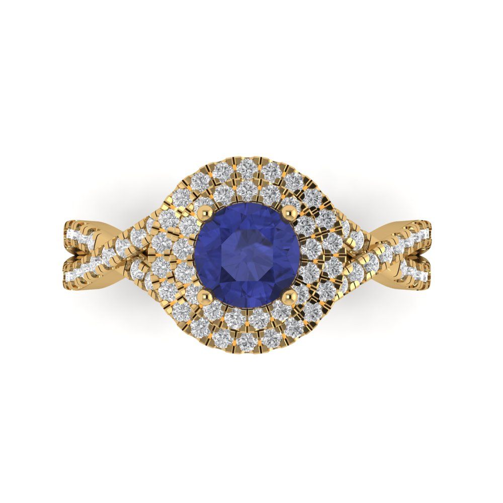 1.3125 cttw Simulated Tanzanite Hidden Halo Engagement Ring - Solid Gold (Round Cut,6mm)