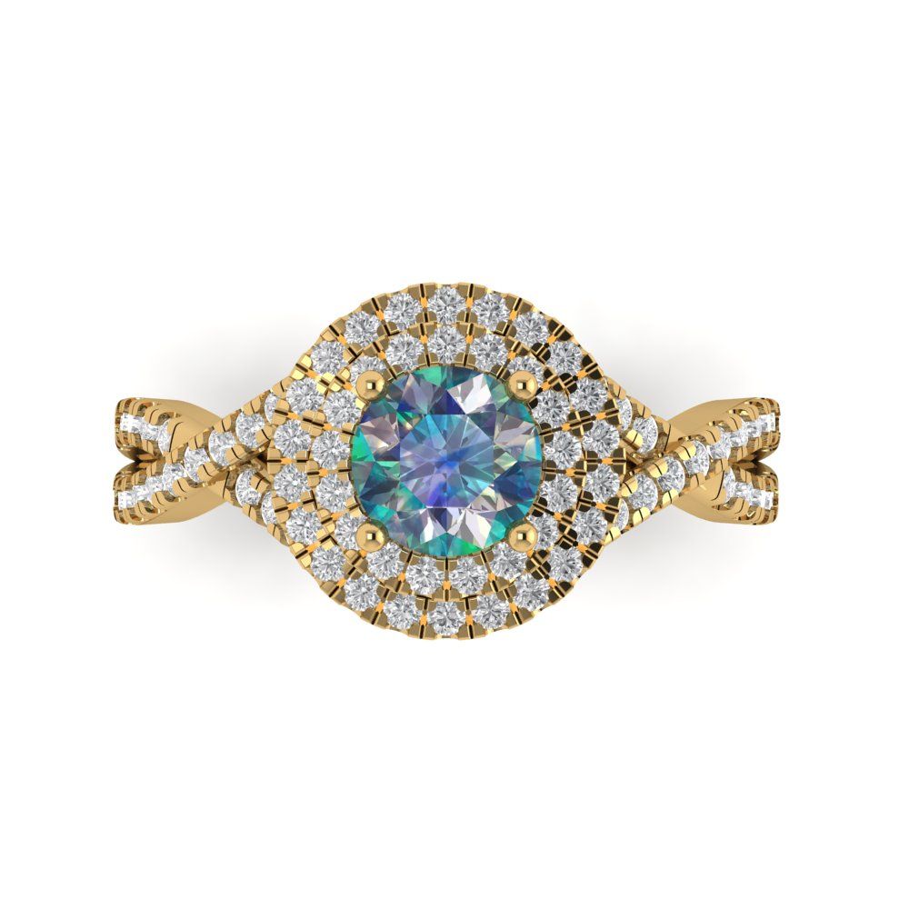 1.3125 cttw Blue Moissanite Hidden Halo Engagement Ring - Solid Gold (Round Cut,6mm)