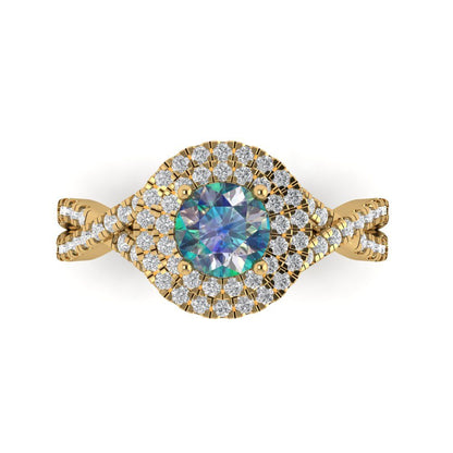 1.3125 cttw Blue Moissanite Hidden Halo Engagement Ring - Solid Gold (Round Cut,6mm)