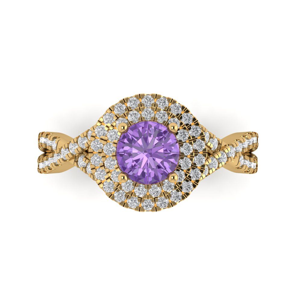 1.3125 cttw Simulated Alexandrite Hidden Halo Engagement Ring - Solid Gold (Round Cut,6mm)