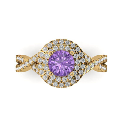 1.3125 cttw Simulated Alexandrite Hidden Halo Engagement Ring - Solid Gold (Round Cut,6mm)