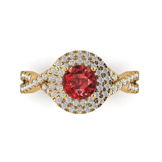 1.3125 cttw Natural Garnet Hidden Halo Engagement Ring - Solid Yellow Gold (VVS1, Round Cut,6mm)