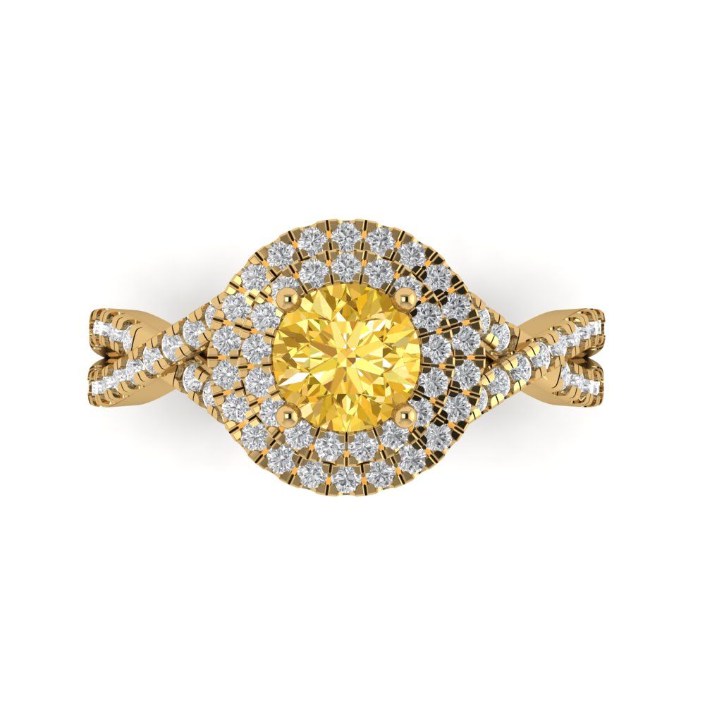 1.3125 cttw Zirconia Simulated Yellow Diamond Hidden Halo Engagement Ring - Solid Gold (VVS1, Round Cut,6mm)