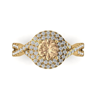 1.3125 cttw Yellow Moissanite Hidden Halo Engagement Ring - Solid Gold (Round Cut,6mm)