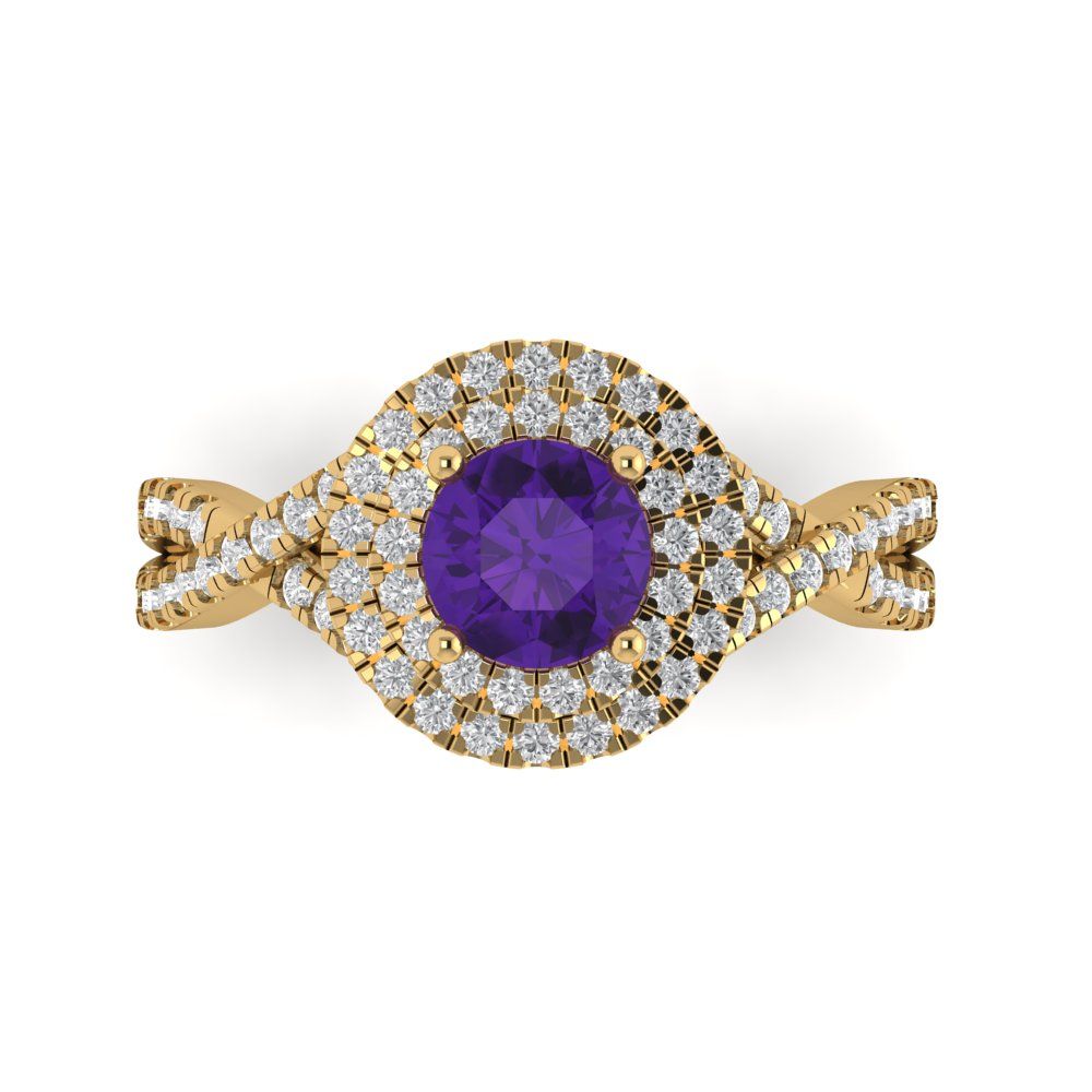 1.3125 cttw Natural Amethyst Hidden Halo Engagement Ring - Solid Gold (Round Cut,6mm)