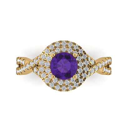 1.3125 cttw Natural Amethyst Hidden Halo Engagement Ring - Solid Gold (Round Cut,6mm)