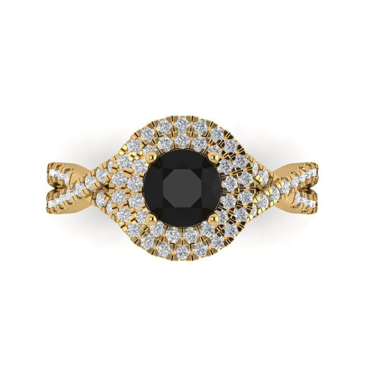 1.3125 cttw Natural Onyx Hidden Halo Engagement Ring - Solid Yellow Gold (VVS1, Round Cut,6mm)