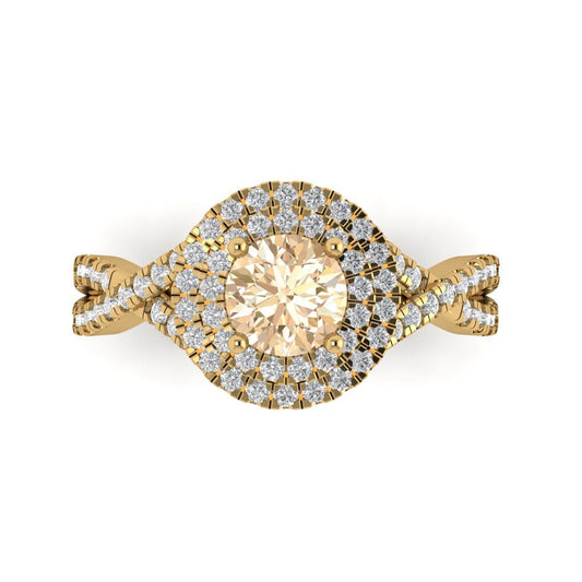 1.3125 cttw Natural Morganite Hidden Halo Engagement Ring - Solid Yellow Gold (VVS1, Round Cut,6mm)