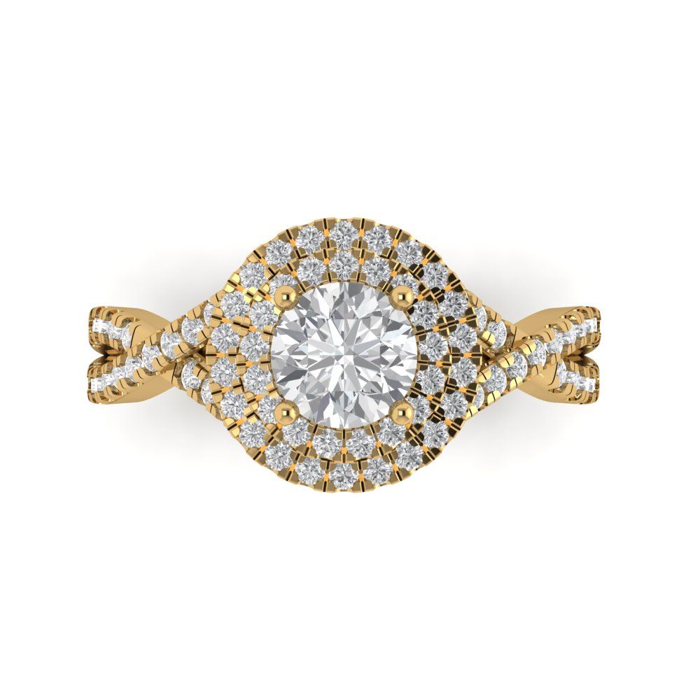 1.3125 cttw White Sapphire Hidden Halo Engagement Ring - Solid Gold (Round Cut,6mm)