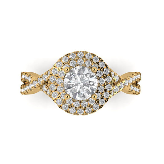1.3125 cttw White Sapphire Hidden Halo Engagement Ring - Solid Yellow Gold (VVS1, Round Cut,6mm)