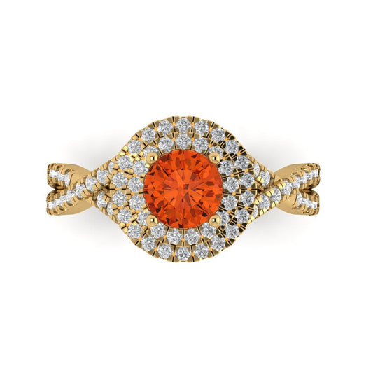 1.3125 cttw Zirconia Simulated Red Diamond Hidden Halo Engagement Ring - Solid Yellow Gold (VVS1, Round Cut,6mm)