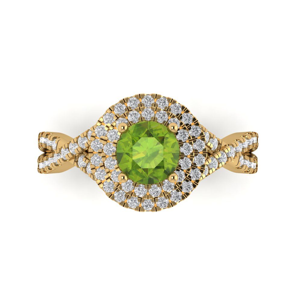 1.3125 cttw Natural Peridot Hidden Halo Engagement Ring - Solid Gold (Round Cut,6mm)