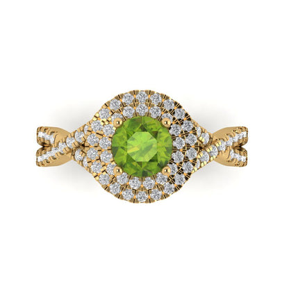 1.3125 cttw Natural Peridot Hidden Halo Engagement Ring - Solid Gold (Round Cut,6mm)