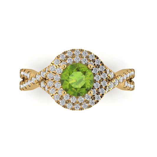 1.3125 cttw Natural Peridot Hidden Halo Engagement Ring - Solid Yellow Gold (VVS1, Round Cut,6mm)