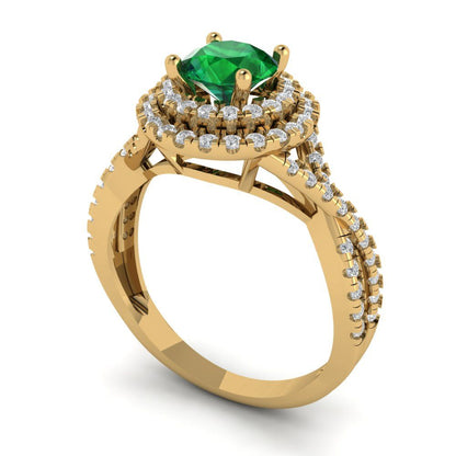 1.3125 cttw Simulated Emerald Hidden Halo Engagement Ring - Solid Gold (Round Cut,6mm)
