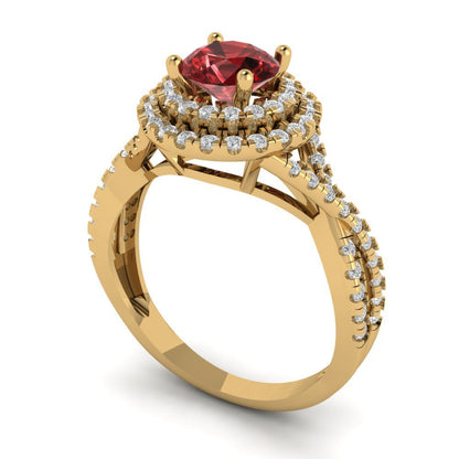 1.3125 cttw Natural Garnet Hidden Halo Engagement Ring - Solid Gold (Round Cut,6mm)