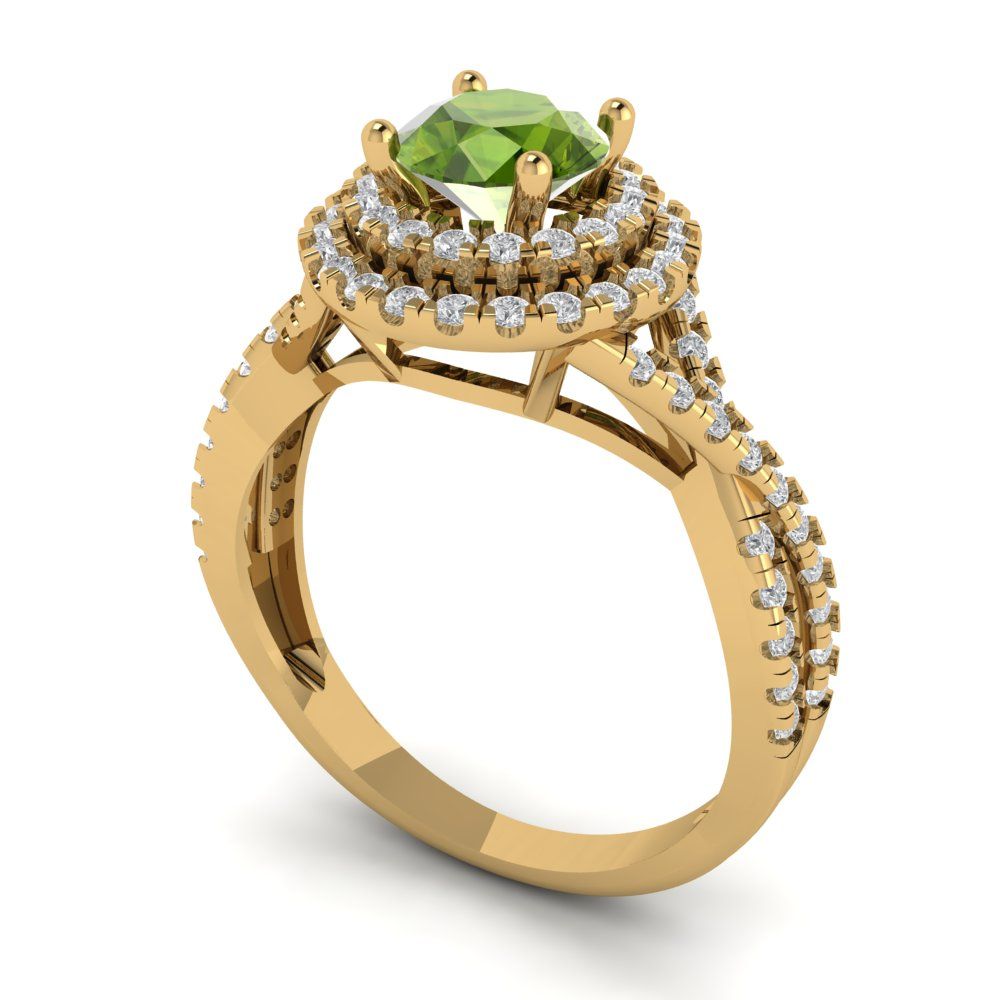 1.3125 cttw Natural Peridot Hidden Halo Engagement Ring - Solid Gold (Round Cut,6mm)