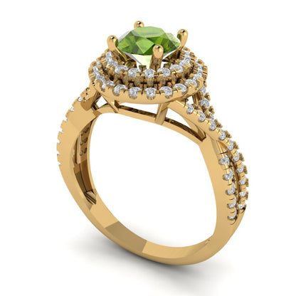 1.3125 cttw Natural Peridot Hidden Halo Engagement Ring - Solid Gold (Round Cut,6mm)