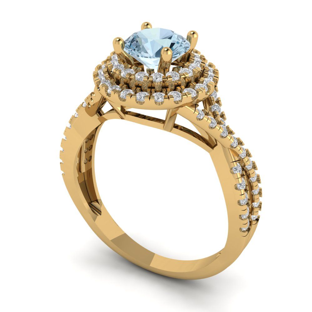 1.3125 cttw Natural Swiss Blue Topaz Hidden Halo Engagement Ring - Solid Gold (Round Cut,6mm)