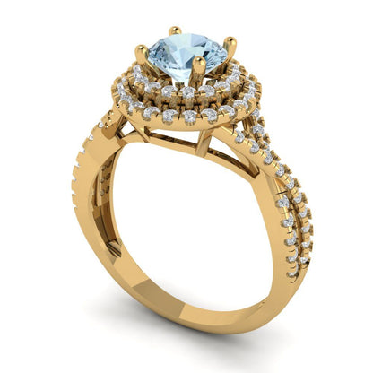 1.3125 cttw Natural Swiss Blue Topaz Hidden Halo Engagement Ring - Solid Gold (Round Cut,6mm)