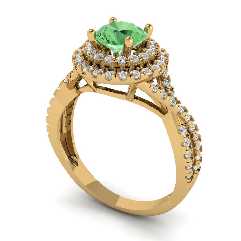 1.3125 cttw Zirconia Simulated Green Diamond Hidden Halo Engagement Ring - Solid Gold (VVS1, Round Cut,6mm)