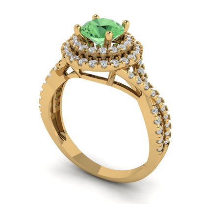 1.3125 cttw Zirconia Simulated Green Diamond Hidden Halo Engagement Ring - Solid Gold (VVS1, Round Cut,6mm)