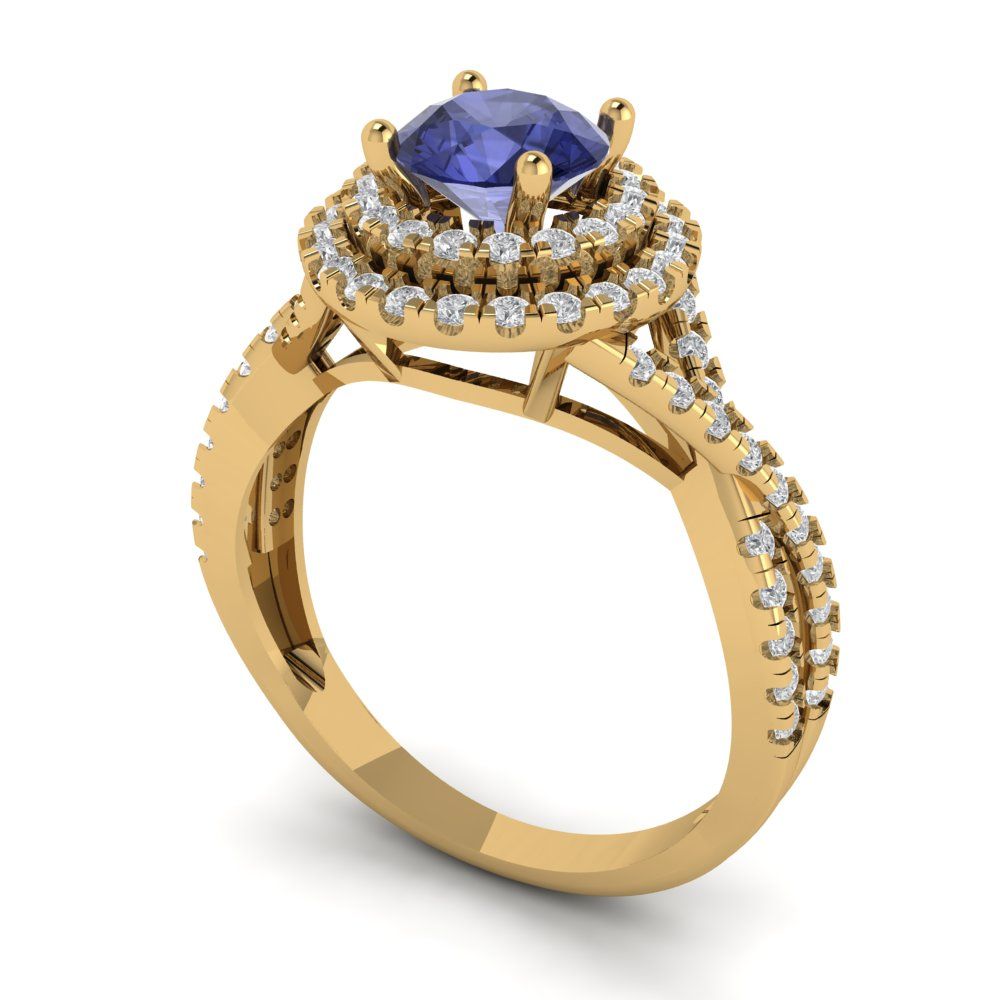 1.3125 cttw Simulated Tanzanite Hidden Halo Engagement Ring - Solid Gold (Round Cut,6mm)