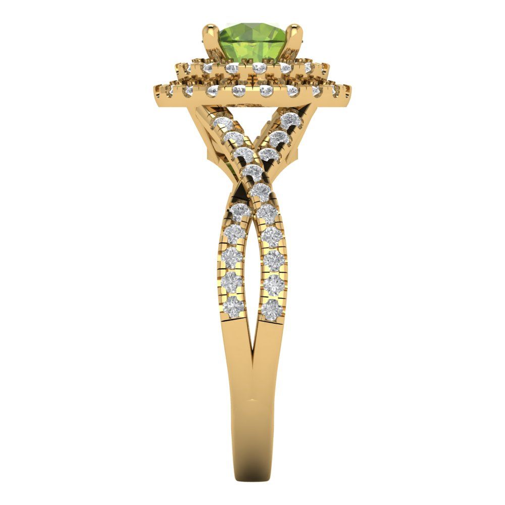 1.3125 cttw Natural Peridot Hidden Halo Engagement Ring - Solid Gold (Round Cut,6mm)